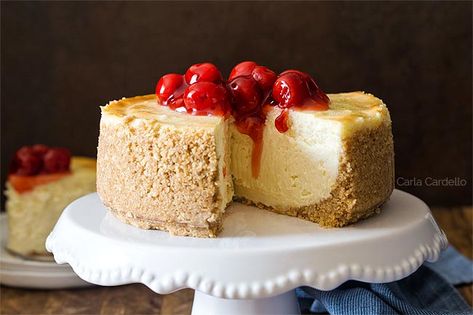 6 Inch Cheesecake, Small Cheesecake Recipe, 6 Inch Cheesecake Recipe, Cheesecake For Two, Small Cheesecakes, Homemade Strawberry Sauce, Small Batch Baking, Homemade Cheesecake, Dessert For Two