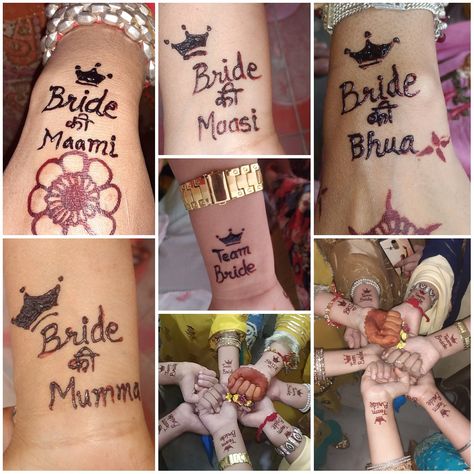 Henna ideas for team bride... Team Bride Mehendi Designs, Team Groom Mehndi Design, Bride Team Ideas, Team Bride Ideas, Mehandi Pose, Mehndi Poses, Sis Bro, Team Groom, Modern Mehndi Designs