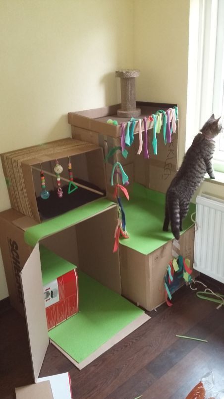 Cat House Diy Cardboard, Cat Room Diy, Katt Diy, Katt Grejer, Kat Diy, Chat Diy, Cardboard Cat House, Cat Castle, Homemade Cat Toys