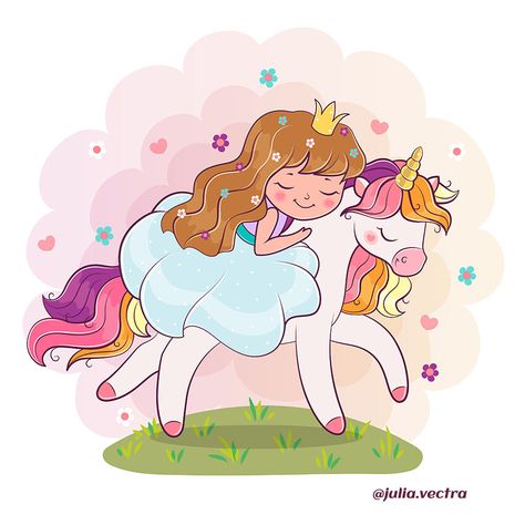 Unicorn Art Drawing, Cute Cartoon Princess, Girl And Horse, Magical Watercolor, Kid Design, Recuerdos Primera Comunion Ideas, Cute Rainbow Unicorn, Minnie Mouse Birthday Decorations