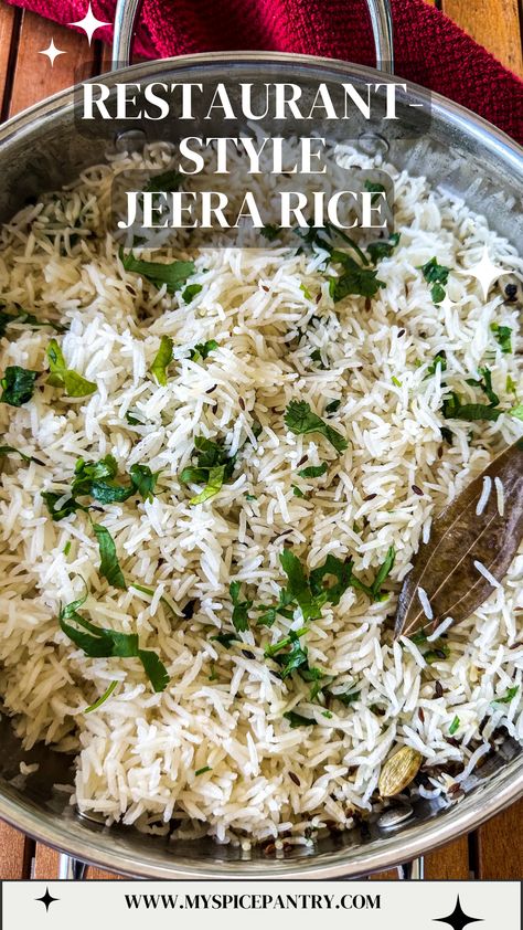 A full-proof Jeera rice recipe, perfect for any side dish! I love how this replicates the Jeera Rice from Indian Takeout. Rice For Indian Food, Jira Rice Recipes, Rice Recipes Indian, Ghee Rice Recipe, Jeera Rice Recipe, Spice Pantry, Indian Takeout, Church Recipes, Jasmine Rice Recipes