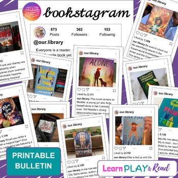 Looking to catch the attention of your middle school through high school students?  Try out this Instagram inspired bulletin -- BOOKSTAGRAM! This listing includes the Bookstagram title, icon, our.library page, and a variety of both middle school aged books and young adult books that are sure to grab the attention of all your students!  This PDF file is ready to print on standard 8.5"x11" paper and displayed on your bulletin board. This bulletin board is NOT currently editable.  The bookstagram posts are all "posted" as our.library to work for all libraries :)ENJOY!*I do not own copyrights to any of the book images, and I am including these free of charge.  I am charging for the time of designing the "bookstagram" pages and putting it all together for you :) Book Recommendations Bulletin Board, Middle School Library Bulletin Boards, Middle School Library Displays, Teen Library Displays, School Library Book Displays, Makerspace Activities, Middle School Bulletin Boards, Book Bulletin Board, School Library Bulletin Boards