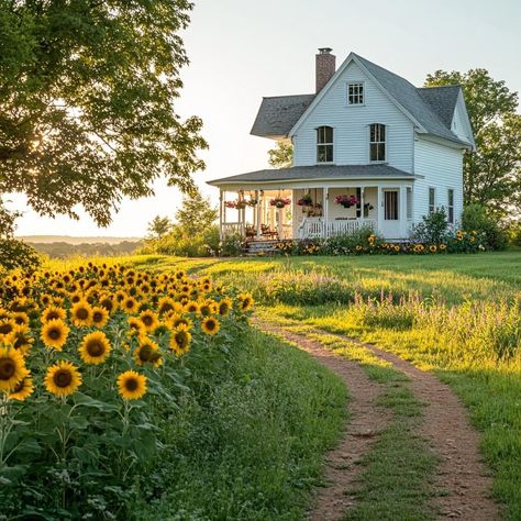 Cottage On Farm, Farmhouse On Land Country Living, Big Farmhouse Aesthetic, Houses On Farms, Farm Home Ideas, Farm Aesthetic House, Farm Home Aesthetic, Farm Cottage Aesthetic, Country House With Porch