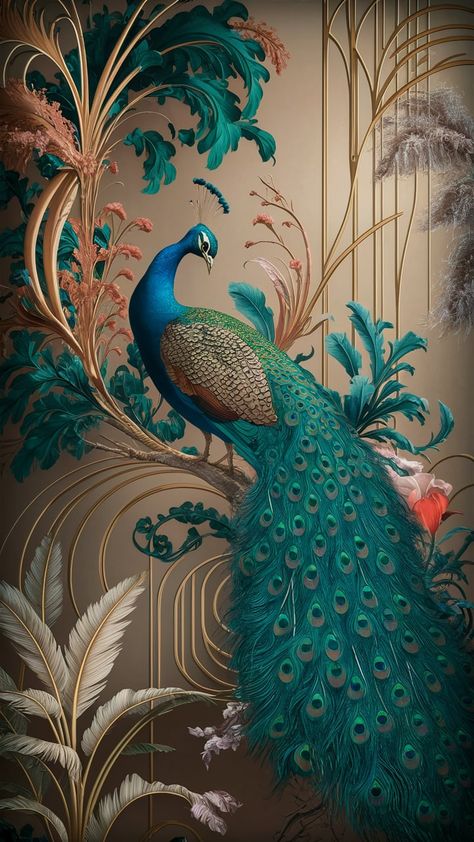 Transform your space with our opulent peacock wallpaper, featuring vibrant plumage and rich hues inspired by Art Nouveau and Impressionism. Experience the interplay of glossy feathers amidst soft, muted tones, evoking tranquility and exotic allure. Perfect for modern aesthetics, this wallpaper integrates organic forms and lush flora, inviting serene contemplation. Ideal for home decor enthusiasts and nature lovers. Peacock Aesthetic Wallpaper, Peacock Aesthetic, Peacock Images, Peacock Wallpaper, Elephant Pictures, Clay Wall Art, Clay Wall, Organic Forms, Muted Tones