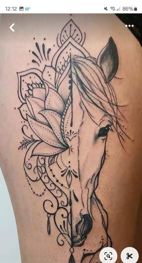 White Horse Tattoo Ideas, Horse Tattoo Thigh, Mandala Horse Tattoo, Wildflowers And Wild Horses Tattoo, Horse Shoulder Tattoo, Viking Horse Tattoo, Horse Leg Tattoo, Horse Flower Tattoo, Horse Tattoo With Flowers