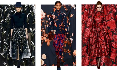 Moody blooms: how dark florals became the new Breton stripe | Fashion | The Guardian Floral Dress Winter, Dark Floral Dress, Stripe Fashion, Winter Florals, Dark Florals, Velvet Color, Mood Board Fashion, Floral Fashion, Summer Prints