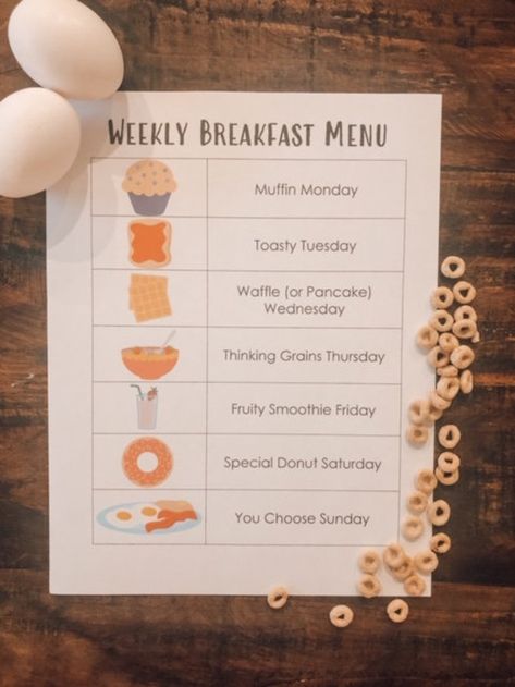 New Years Breakfast For Kids, Breakfast Weekly Plan, Weekly Lunch Menu For Kids, Breakfast Meal Planning, Breakfast Meal Plan Ideas, On The Go Breakfast For Toddlers, Breakfast Planning Weekly, Easy Breakfast Menu Ideas, Easy Breakfast For School Mornings