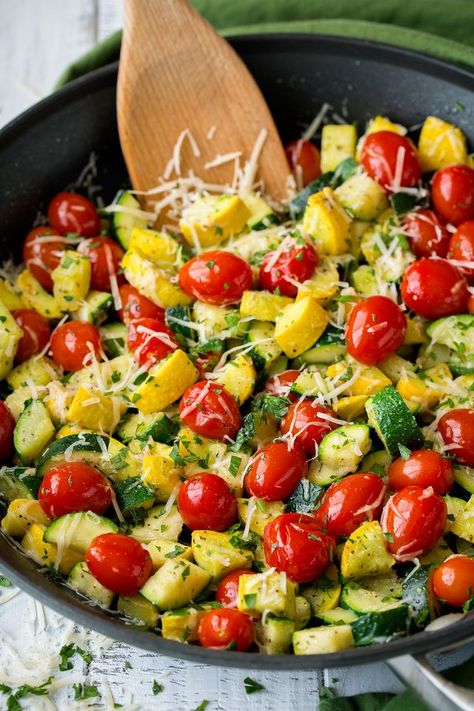 Skillet Garlic-Parmesan Zucchini Squash and Tomatoes | Cooking Classy | Bloglovin’ Sauteed Zucchini And Squash, Butter Zucchini, Summer Squash Recipes, Yellow Squash Recipes, Sauteed Zucchini, Cooking Tomatoes, Zucchini Squash, Parmesan Zucchini, Makanan Diet