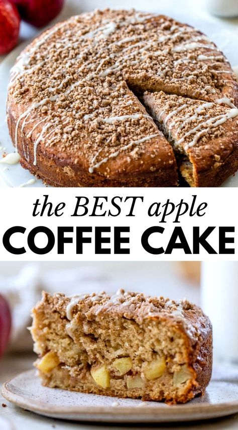 This Apple Coffee Cake tastes like fall! Made with all purpose flour, Greek yogurt and cinnamon apples, it's full of flavor and a nice way to switch it up. Coffee Cake With Crumb Topping, Crumb Topping Recipe, Baking Fall, Apple Coffee Cake, Greek Yogurt Cake, Fall Recipes Breakfast, Apple Coffee, Coffee Cake Recipes Easy, Apple Coffee Cakes