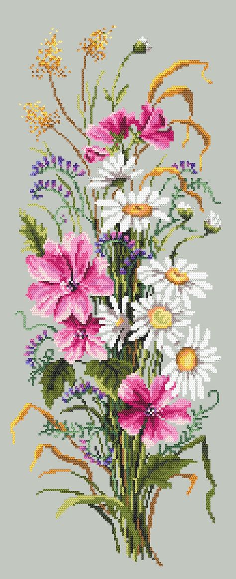 Bunch of Wild Flowers Digital Pattern for Cross Stitch - Etsy Australia Vintage Cross Stitch Patterns Flowers, Cross Stitch Flowers Pattern, Stitch Bouquet, Large Cross Stitch Patterns, Pretty Cross Stitch, Flower Cross Stitch Pattern, Floral Cross Stitch Pattern, Cross Stitch Landscape, Beautiful Cross Stitch Pattern