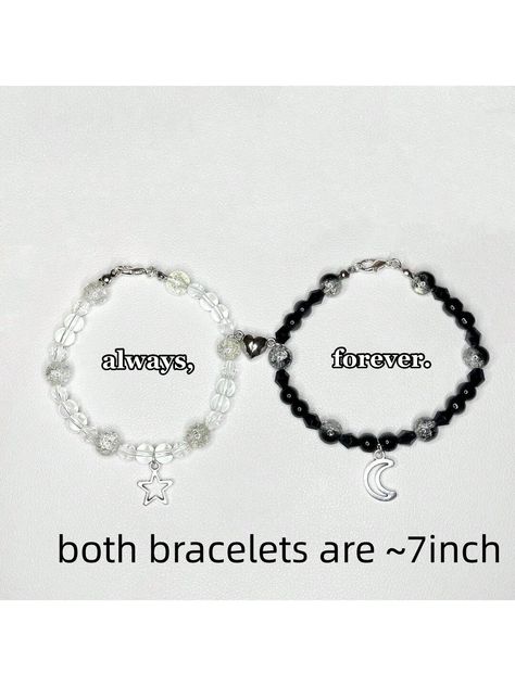 1set Beaded Bracelet Set Black & White Stars, Moon Pattern, 'You&Me' Couple And Friendship BraceletsI discovered amazing products on SHEIN.com, come check them out! Black Friendship Bracelet, Space Bracelet, Emo Jewelry, Black And White Stars, Moon Pattern, Stars Moon, White Stars, Couple Bracelets, Moon And Star