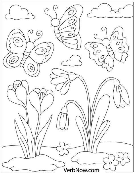 Flower14 Butterfly Coloring Pages Free Printable, Flower Coloring Pages Free Printable, Magical Coloring Pages, Flower Colouring Pages, Spring Coloring Sheets, Butterfly Coloring Pages, Butterfly Coloring, Rainbow Canvas, Dragon Coloring Page