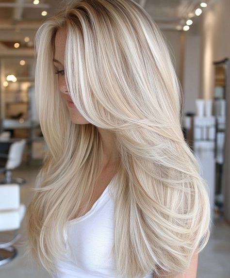 Create Pin for ad Hair Inspo Platinum Blonde, Platinum Blonde Hair With Deminsion, Butter Blonde With Lowlights, Whole Head Highlights Blondes, Long Platinum Blonde Hair Balayage, Light Blonde Hair With Dimension, Platinum Blonde Balayage Hair, Big Blonde Money Piece Hair, Light Butter Blonde Hair