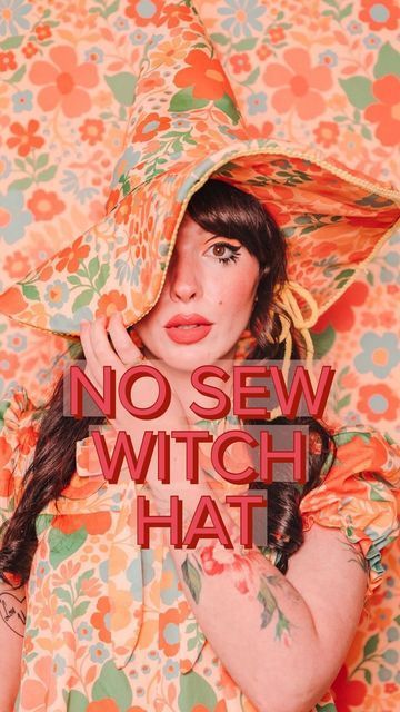 Make Witch Hats, Cute Witches Hat, Witchy Hat Diy, Witch Hat Pattern Printable, Witch Costume No Hat, No Sew Halloween Crafts, No Sew Witch Hat, Diy Straw Witch Hat, Homemade Witch Hat