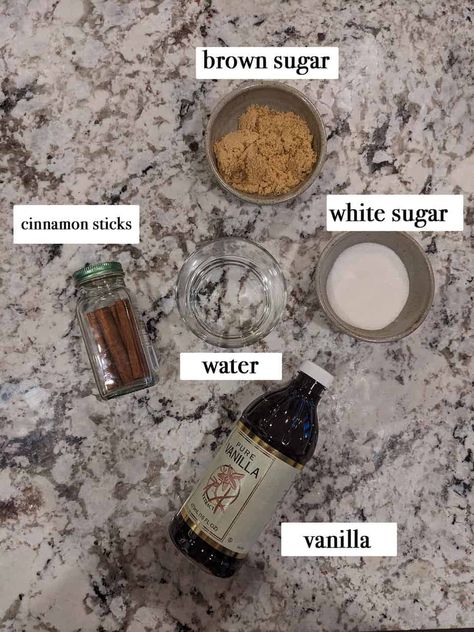 ingredients to make cinnamon dolce syrup Cinnamon Dolce Syrup Recipe, Starbucks Cinnamon Dolce Syrup, Cinnamon Syrup Recipe, Caramel Apple Spice, Cinnamon Dolce Syrup, Keto Cinnamon, Cinnamon Syrup, Cinnamon Dolce, Apple Spice