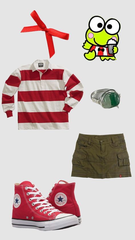 Keroppi Inspired Outfit, Keroppi Outfit Ideas, Keroppi Costume, Keroppi Cosplay, Keroppi Clothes, Sanrio Outfit Ideas, Keroppi Outfit, Sanrio Inspired Outfit, Keroppi Aesthetic