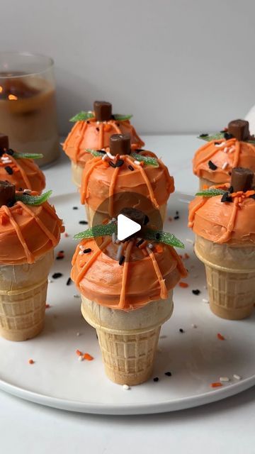 Recipes on Instagram: "It’s officially fall, and these Pumpkin Cupcake Cones are the cutest dessert to celebrate the season 🎃 Recipe from: @pillsbury
Ingredients:
-1 box Halloween Funfetti cake mix + ingredients called for on box
-24 ice cream cones with flat bottoms
-1 container Halloween Funfetti frosting + included sprinkles
-sour green candy
-chocolate taffy

#pumpkincupcakecones #pumpkin #cupcakecones #cupcakes #fall #fallbaking #fallrecipes" Halloween Funfetti, Cupcakes Fall, Funfetti Frosting, Halloween Ice Cream, Ice Cream Cone Cupcakes, Confetti Cupcakes, Cake Mix Ingredients, Pumpkin Cupcake, Cupcake Cones