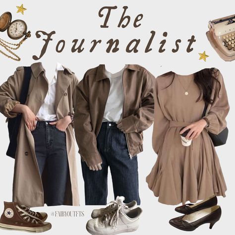 College Student Outfits Aesthetic, Journalism Major Aesthetic Outfit, Fashion Journalist Outfits, Journalist Outfits Women, Investigative Journalist Outfit, Journalism Student Aesthetic Outfit, Journalism Student Outfit, English Student Aesthetic Outfit, Journalist Outfit Aesthetic