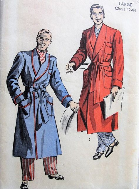 Late 1940s DAPPER Gentlemens Lounging Robe Bathrobe Pattern ADVANCE 4936 Two Classic Designs Chest 42-44 Vintage Menswear Sewing Pattern House Coat Pattern, Bathrobe Pattern, Robe Sewing Pattern, Lounge Wear Men, Mens Shawl, 60s Men, Solo Costume, Bathrobe Men, Men's Robes