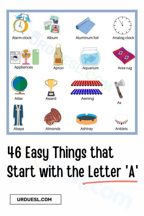 easy Things that Start with the Letter A for kids Words That Start With A Preschool, Things Start With Letter A, Things That Start With The Letter A, Things That Start With A, Letter A Words, Letters Of The Alphabet, The Letter A, Preschool Letters, Analog Clock