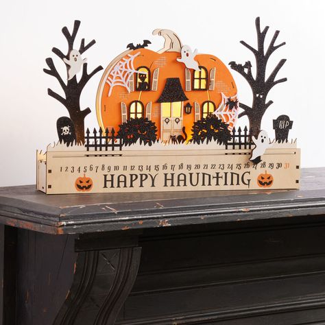 Laser Cut Wood Halloween LED Light Up Countdown Calendar - World Market Halloween Led Lights, Wood Halloween, Halloween Countdown Calendar, Laser Cut Wood Crafts, Halloween Countdown, Vintage Halloween Decorations, Countdown Calendar, Laser Cut Sign, Free Halloween