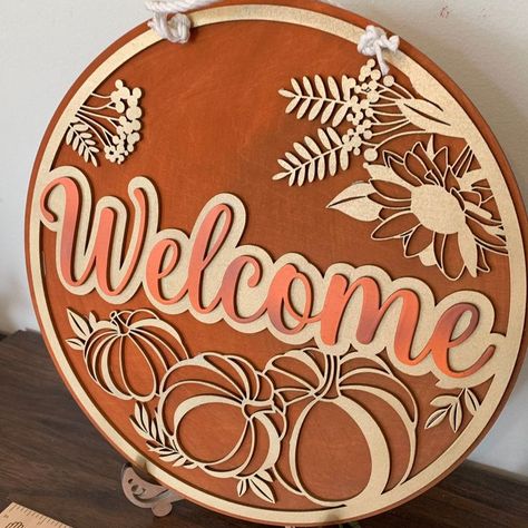 Get crafty with fun fall DIY ideas like gold pumpkins and seasonal door hangers that brighten up your home during the autumn months! Fall Diy Ideas, Diy Fall Ideas, Gold Pumpkin, Engraving Projects, Fall Door Hanger, Engraving Ideas, Laser Cut Wood Earrings, Laser Cut Wood Crafts, Gold Pumpkins