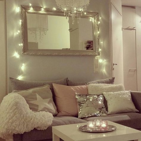 Hanging lights are a perfect addition to a room, no matter what time of year! Apartment Lights, Fairy Lights Ideas, Decorating Apartment, Fairy Ideas, Loft Stairs, Lights Ideas, Clothes Hanging, Ideas Clothes, Hanging System