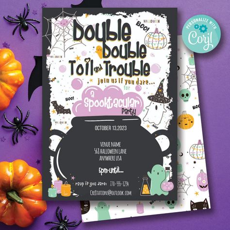 School Party Invitation, Birthday Party Sleepover, Painted Banners, Doc Mcstuffins Birthday Party, Party Sleepover, Halloween Birthday Invitations, Kids Halloween Party, Mermaid Invitations, Halloween Party Invitation