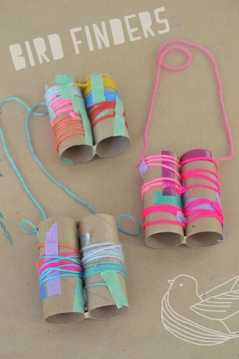 If you're hoping to spot some unique birds on your next hike, try making these bird finder binoculars first! // Craft by Art Bar Craft With Yarn, Diy Binoculars, Binocular Craft, Green Crafts, Vbs Craft, Colored Tape, Daycare Crafts, Kids' Crafts, Toddler Fun