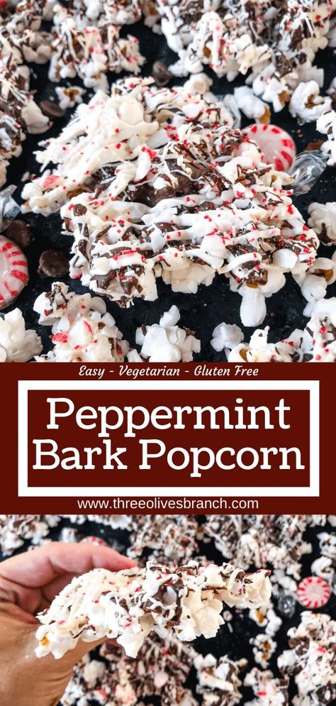 Chocolate Peppermint Bark Popcorn is a fast and easy Christmas dessert recipe! Great as a snack, popcorn is topped with white and milk chocolate with peppermint extract and candy canes. A delicious winter and Christmas recipe. #peppermintbark #christmaspopcorn Peppermint Popcorn, Easy Christmas Dessert, Easy Dessert Recipes Christmas, Peppermint Recipes, Chocolate Peppermint Bark, Christmas Candies, Peppermint Extract, Buffalo Ranch, Homemade Popcorn