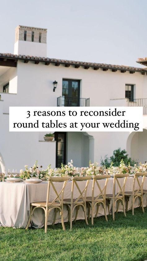 elizabethwarrick_ on Instagram: You might want to ditch round tables at your wedding… While round tables surely do the job and can be dressed up to look quite nice, if… Round Table Layout, Wedding Table Decorations Round Tables, Round Table Wedding, Round Table Centerpiece, Round Table Settings, Round Wedding Tables, Big Pun, Lines And Angles, Long Tables