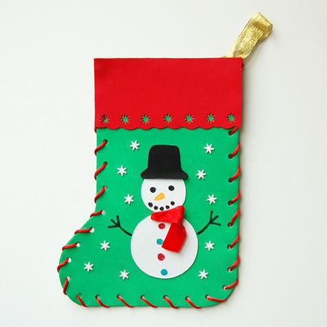 Craft Foam Christmas Stocking | Kids' Crafts | Fun Craft Ideas | FirstPalette.com Stockings Diy, Foam Sheet Crafts, Decorated Stockings, Fun Craft Ideas, Diy Stockings, Toddler Ideas, Stem Crafts, Mail Ideas, Christmas Stockings Diy