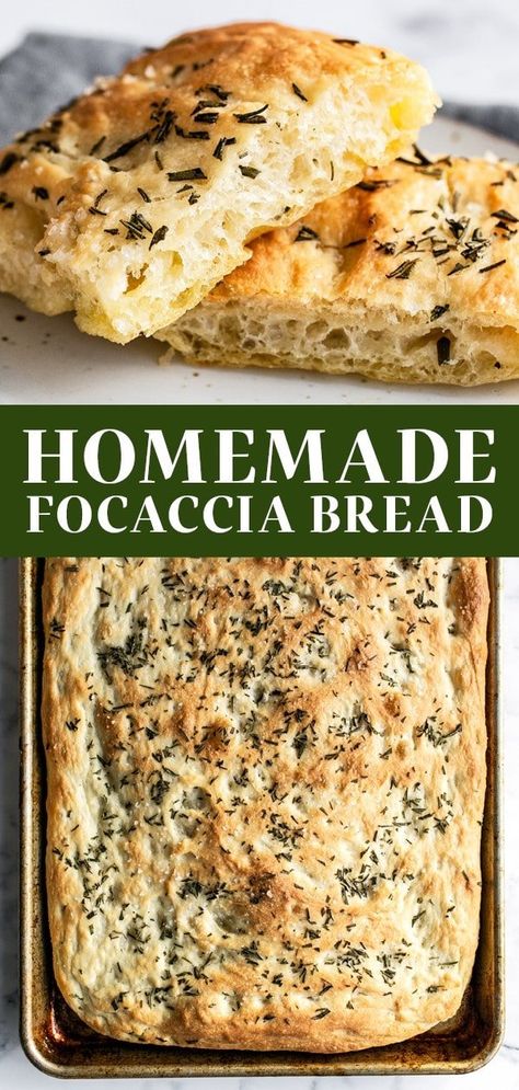 This homemade recipe for EASY No Knead Focaccia Bread is surprisingly simple but makes rich, flavorful, and soft bread with ultra crispy edges that you're going to love! This from scratch recipe is perfect for any family dinner. Filled with fresh herbs, like rosemary! Foccacia Recipe, Homemade Focaccia Bread, Homemade Focaccia, Pudding Chia, Focaccia Bread Recipe, Traditional Italian Dishes, Focaccia Recipe, Artisan Bread Recipes, Focaccia Bread