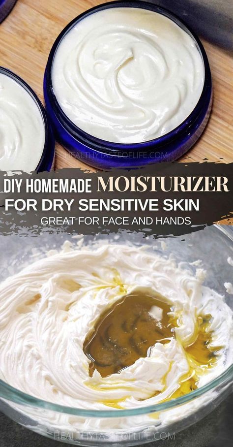 Make the best natural homemade moisturizer for dry skin (or sensitive skin) for face and hands, with only natural ingredients. This homemade face moisturizer will give your face skin a soft, supple feeling without clogging your pores. This DIY face moisturizer can be used as a nightly repair cream or a daily moisturizer for the driest skin including aging skin. Watch the how-to video for this DIY face moisturizer! #diymoisturizer #dryskin #homemademoisturizer #facemoisturizer #naturalmoisturizer Homemade Facial Moisturizer, Diy Facial Moisturizer, Moisturizer For Dry Sensitive Skin, Face Cream Diy, Face Cream Recipe, Homemade Face Moisturizer, Diy Face Moisturizer, Diy Moisturizer, Natural Face Moisturizer