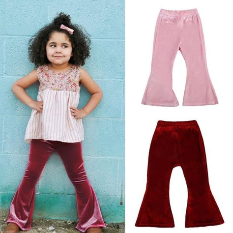 The trousers are an important part of any kid/toddlers' wardrobe. Moreover, the gorgeous red finish of this trouser is magnificent. However, the trendsetting high and elastic waist feature gives the most perfect and comforting fit. Made with a blend of Cotton & Polyester, Celebrate it in a daily fashion. The blend of cotton and polyester makes this bell bottom pant an ideal choice for people, who style their kids according to recent trends. If you are wondering whether the bell bottom stretch pa Velvet Bell Bottoms, Velvet Flare Pants, Velvet Flares, Baby Supplies, Long Trousers, Flare Leg Pants, Fashion Materials, Bell Bottom Pants, Leg Stretching