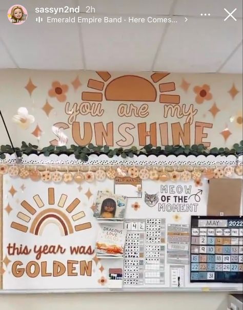 Here Comes The Sun Classroom Door, You Are My Sunshine Classroom Theme, Groovy Theme, Classroom Aesthetic, Teacher Door Decorations, Board Organization, Middle School Classroom Decor, Music Classroom Decor, Classroom Goals