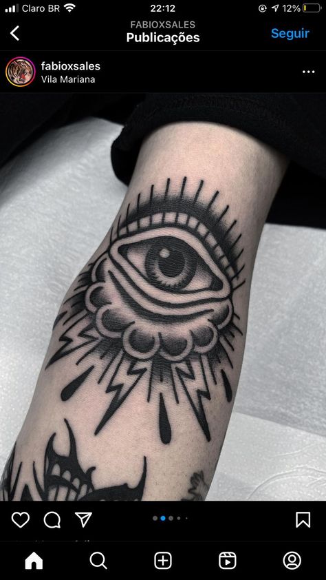 Eye Tattoo Traditional Black, Old School Tattoo Elbow, Storm Eye Tattoo, Trad Eye Tattoo, Men’s Elbow Tattoo, Elbow Tattoo Men Traditional, Old School Elbow Tattoo, Old School Filler Tattoo, Eye Traditional Tattoo