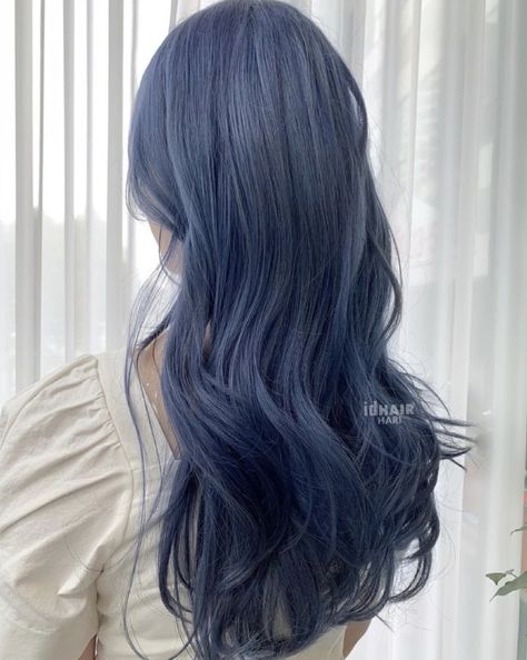 blue hair, long blue hair, long hair, blue Blueberry Blue Hair, Blue Frosted Tips Hair, Smokey Navy Hair, Dark Ashy Blue Hair, Dusty Blue Hair Color, Blue Hair Faded, Muted Blue Hair, Greyish Blue Hair, Dark Blue Hair Aesthetic