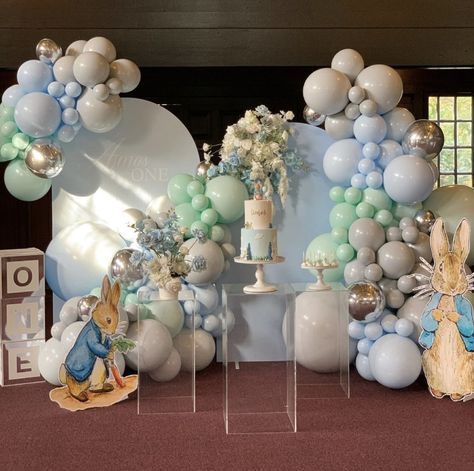 Peter Rabbit Balloon Ideas, Easter Baby Shower Ideas Boy, Peter Rabbit Centerpiece, Peter Rabbit Balloon Garland, Peter Rabbit Balloon Arch, Peter Rabbit Decor, Peter Rabbit Centerpiece Ideas, Peter Rabbit Baby Shower Ideas Boys, Peter Rabbit Balloons