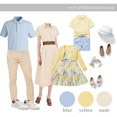 spring outfit inspiration for family photos Family Picture Outfits Yellow, Yellow Family Photo Outfits, Yellow Family Pictures Outfit Ideas, Outfit Chart, Calgary Photography, Beach Photoshoot Family, Nude Outfit, Spring Family Pictures, Family Photo Studio