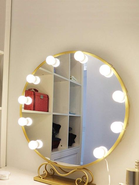 Mirror Dressing Table Ideas, Mirror With Light Bulbs, Mirror Design Ideas, Makeup Vanity With Lights, Color Vanity, Dressing Table Ideas, Vanity With Lights, Bulb Mirror, Makeup Vanity Lighting