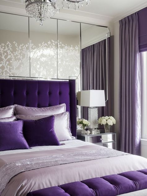 Purple Bedroom Decor Ideas, Purple Bedroom Aesthetic, Twinkling String Lights, Lilac Room, Lavender Bedding, Purple Bedroom Decor, Headboard Bedroom, Twinkle String Lights, Bedroom Aesthetics