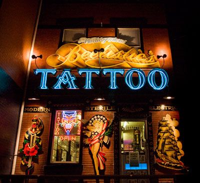 No Matter How Much Jerry Hated His Tattoo, It Was There For Life- Flash Fiction Cincinnati Tattoo, Tattoo Shop Interior, Ohio Tattoo, Tattoo Shop Decor, Tattoo Studio Interior, Tattoo Store, Red Dragon Tattoo, Attic Studio, Studio Tattoo