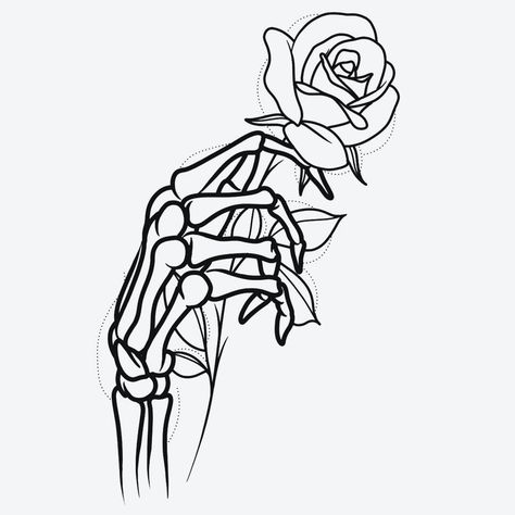 Skeleton Hand Rose, Rose Tattoo Stencil, Cupcake Tattoos, Rose Hand Tattoo, Hand Rose, Inkbox Tattoo, Skeleton Hand Tattoo, Tattoo Stencil Outline, Semi Permanent Tattoo