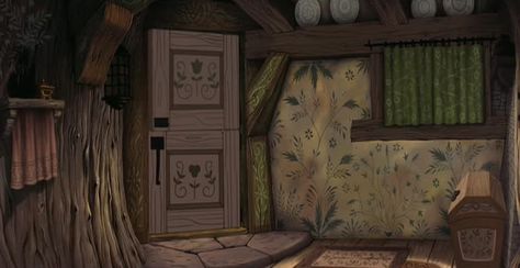 Sleeping Beauty. Animation Backgrounds. Sleeping Beauty Cottage, Disney Princess Enchanted Tales, Beauty Cabin, Sleeping Beauty Art, Movie Games, Witchy Cottage, Beauty Bedroom, Nba Funny, Sleeping Beauty 1959