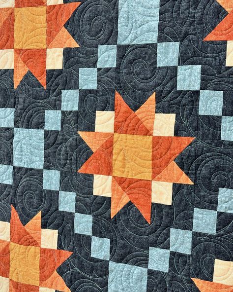 My Arctic Stars quilt pattern is now available ⭐️! This rich version is made with @benartex_fabrics new colors in the Cotton Shot collection by @amandamurphydesigns and I love the dark blue background so much! When you want to use solids that have texture, these are a perfect choice. 🧡 Comment STARS and I’ll send you the info for the pattern. ⭐️ #benarex #benartexambassador #createinspiredelight #arcticstarsquilt #seamssewmepatterns #quiltsofinsta #fallquilt Quilting by Cathy’s Quiltn Square Stars Quilt Pattern, Quilt Stars, Sky Quilt, Orange Quilt, Stars Quilt, Fall Quilts, Star Quilt Patterns, Dark Blue Background, Star Quilt