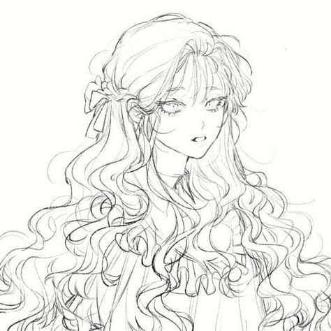 Hair Reference Wavy, Crisscross Applesauce Pose Drawing, Manwha Art Style Reference, Anime Wavy Hair Reference, Detailed Hair Drawing, Long Wavy Anime Hair, Goddess Hair Drawing, Flowy Anime Hair, Hair Laying Down Drawing