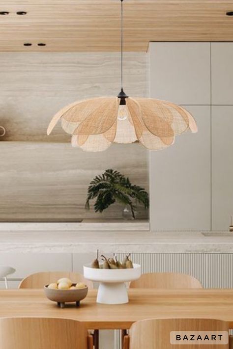 Rattan Petal Rustic Lamp Shade Pendant Light Rattan Petal Light, Boho Chic Chandelier, Beachy Pendant Lights, Retro Light Fixtures, Petal Pendant Light, Beachy Boho Decor, Lamp Shade Pendant Light, Chandelier Rustic, Boho Chic Interior