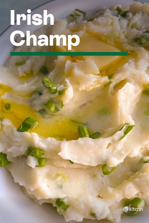 Irish champ is a potato dish similar to Irish colcannon, although it is not to be confused with it. Whereas champ is all about the scallions, colcannon is typically potatoes mashed with cabbage (or kale). This creamy traditional Irish potato side dish is rich and comforting, and great to have in your lineup to mix up your mashed potato game. Irish Champ Recipe, Champ Recipe, Onion Mashed Potatoes, Irish Colcannon, Irish Mashed Potatoes, Potatoes Mashed, Irish Dishes, Irish Butter, Making Mashed Potatoes