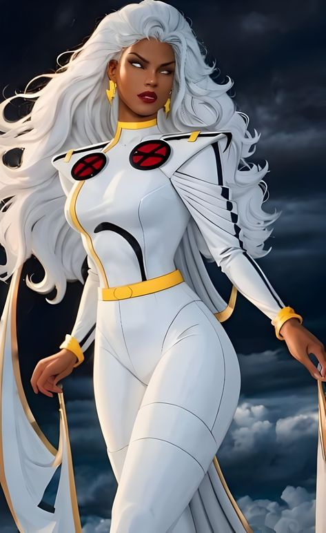 Storm (Ororo Munroe) - X MEN Storm Black Panther, Storm Xmen Cosplay, Storm Halloween Costume Xmen, Storm Hair Xmen, Cartoon Marvel Characters Art, Storm Costume Black Women, Storm Xmen 97, Storm X Men Costume, Storm Xmen Costume